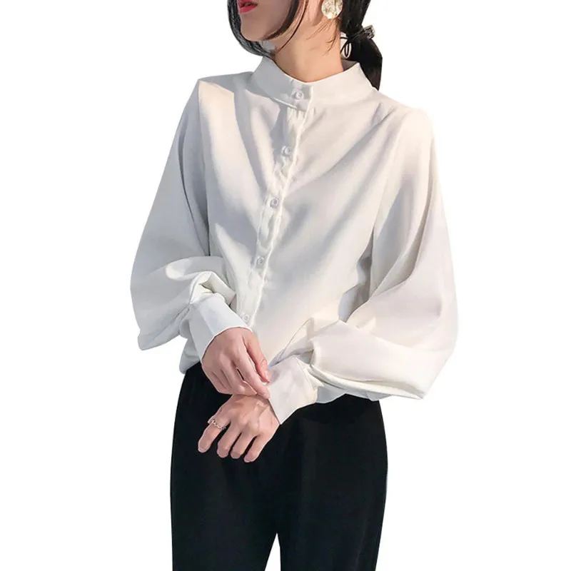 High-Fashion Mock-Neck Lantern Sleeve Blouses