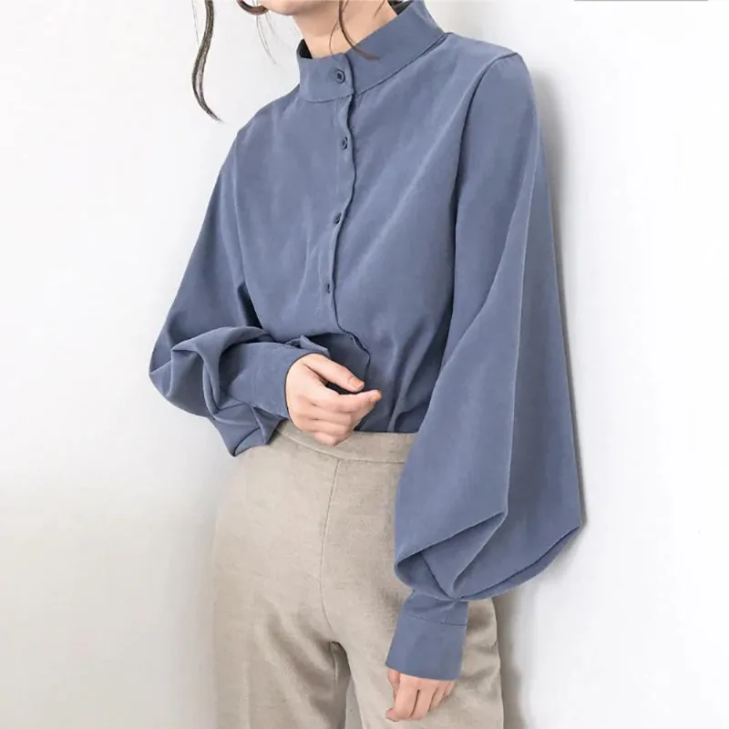 High-Fashion Mock-Neck Lantern Sleeve Blouses