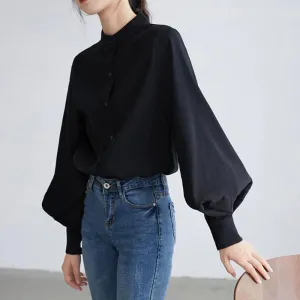 High-Fashion Mock-Neck Lantern Sleeve Blouses