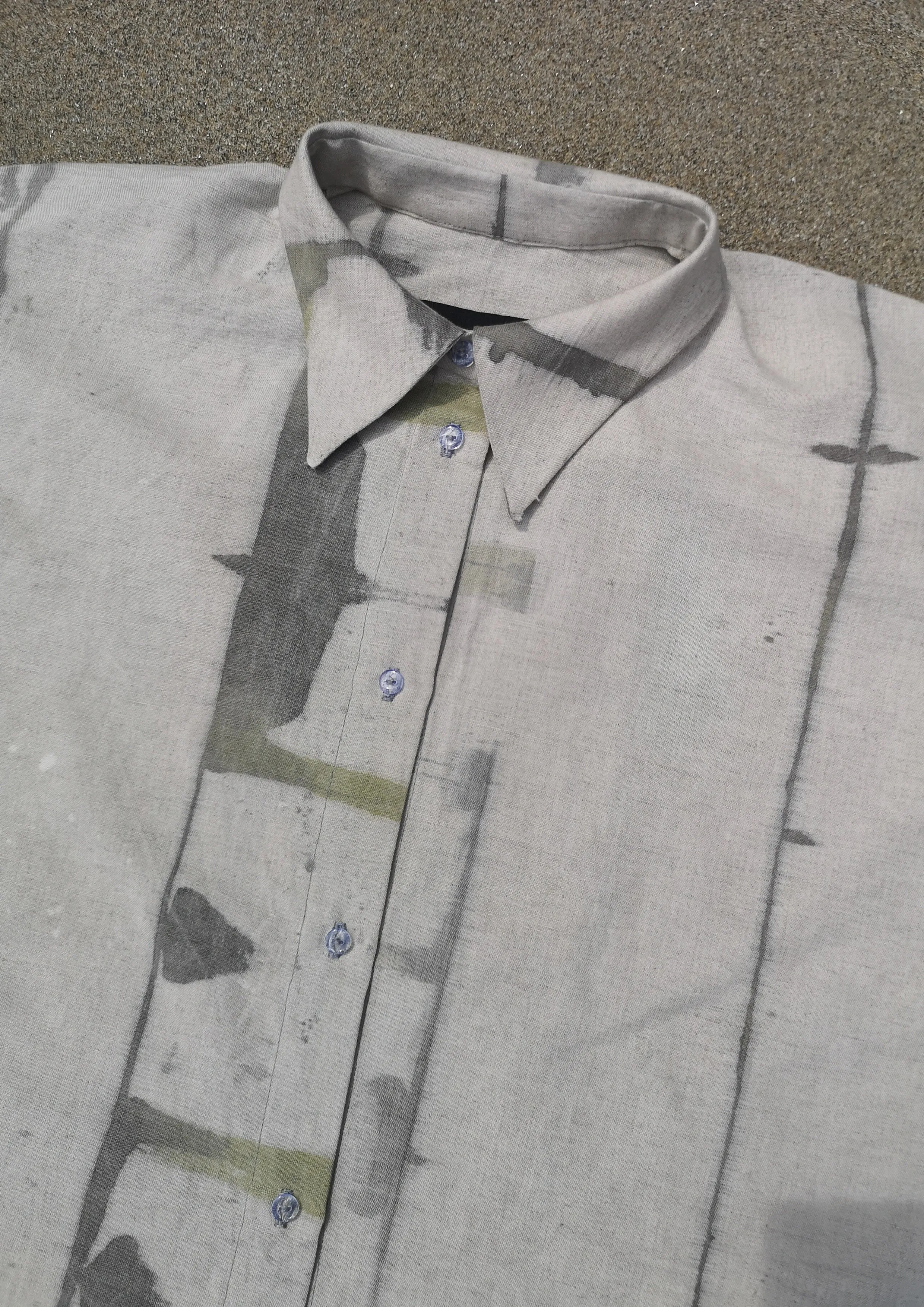 HOMEMADE - UNIQUE BLOUSE UNISEX - HAND PAINTED - white / grey / green