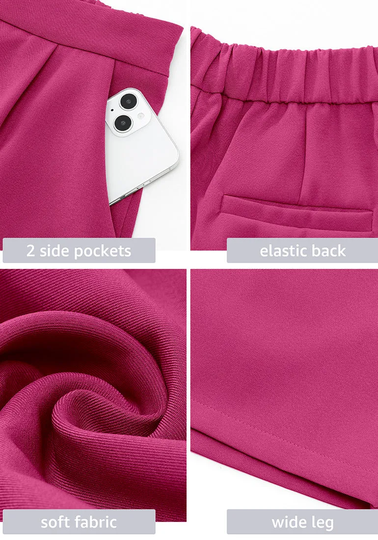 Hot Pink Women's High Waisted Pleated Dress Shorts for Business and Casual Outfits