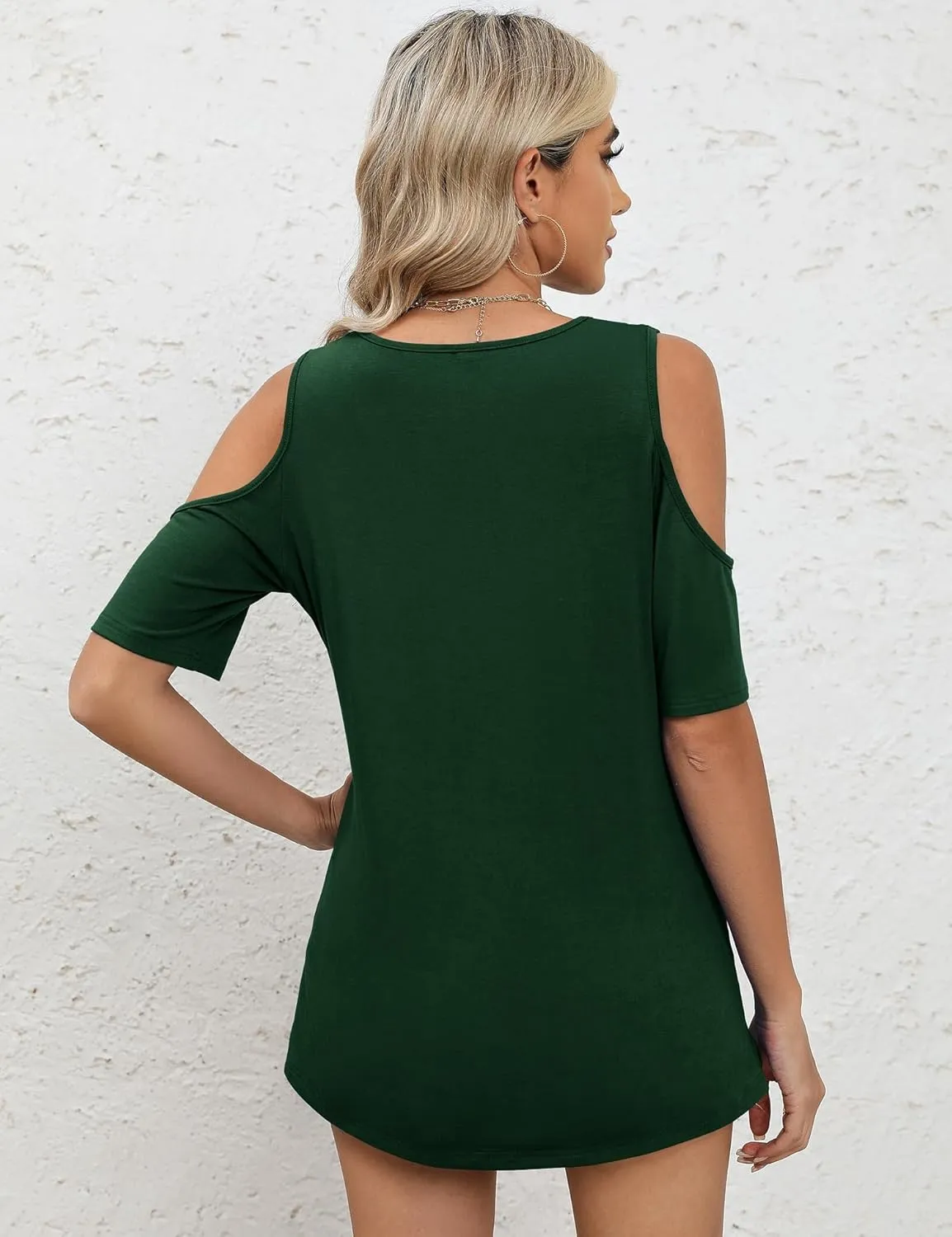 KTILG Cold Shoulder Tops for Women Summer Casual Tie Knot Front V Neck Short Sleeve Shirts Blouses
