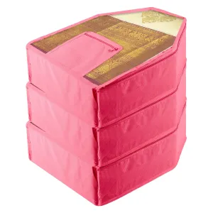 Kuber Industries Blouse Cover | Clothes Storage Bag | Zipper Wardrobe Organizers | Clothes Organiser with Attached Pocket | Non-Woven Front Transparent Blouse Cover | Pack of 3 | Pink