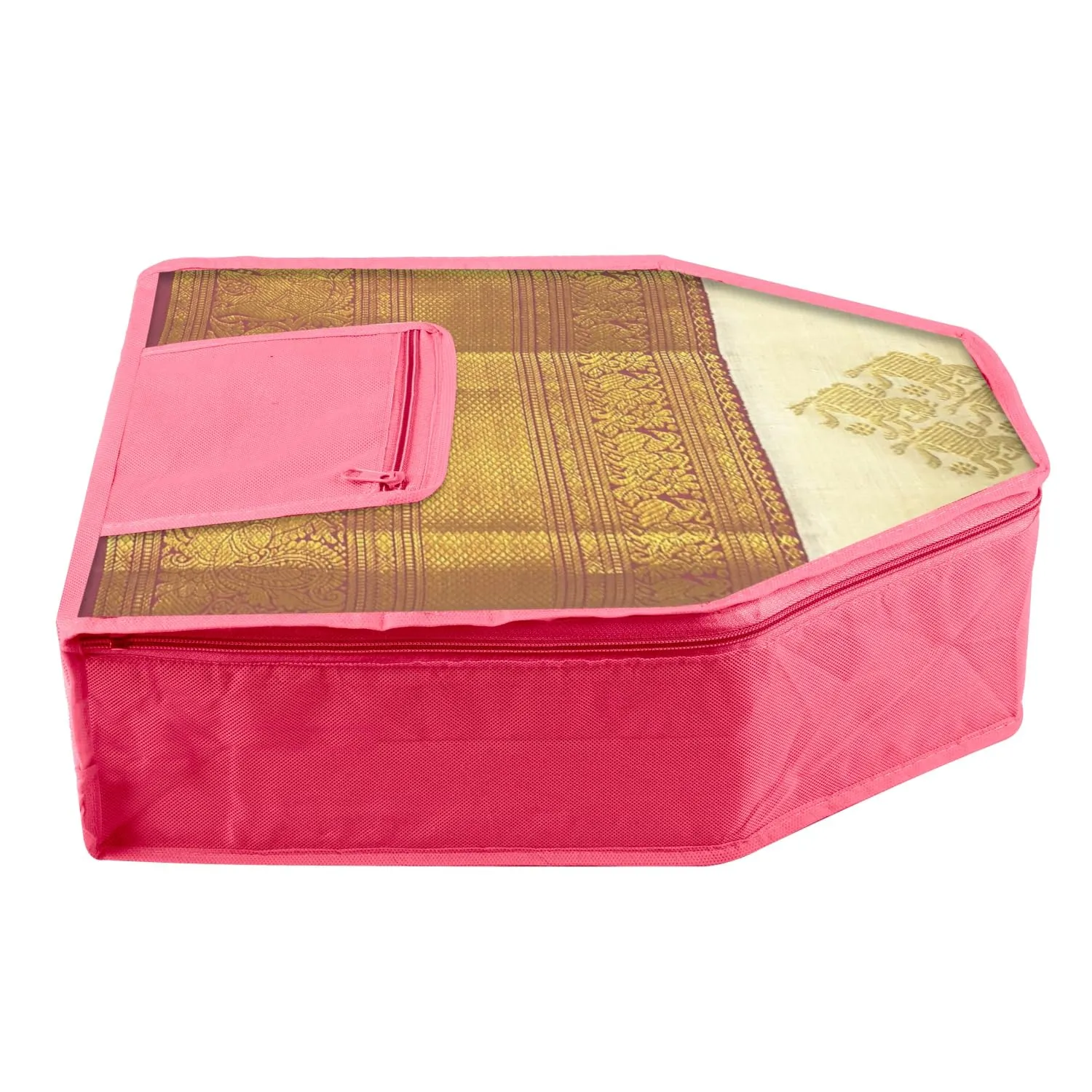 Kuber Industries Blouse Cover | Clothes Storage Bag | Zipper Wardrobe Organizers | Clothes Organiser with Attached Pocket | Non-Woven Front Transparent Blouse Cover | Pack of 9| Pink