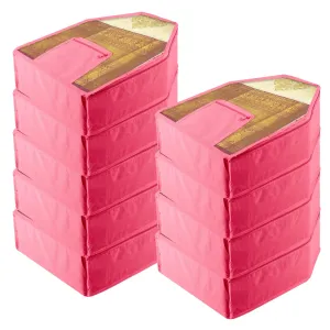 Kuber Industries Blouse Cover | Clothes Storage Bag | Zipper Wardrobe Organizers | Clothes Organiser with Attached Pocket | Non-Woven Front Transparent Blouse Cover | Pack of 9| Pink