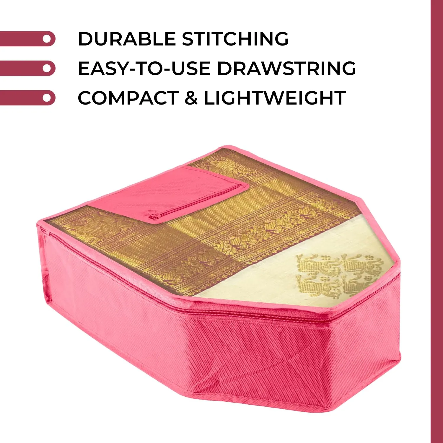 Kuber Industries Blouse Cover | Clothes Storage Bag | Zipper Wardrobe Organizers | Clothes Organiser with Attached Pocket | Non-Woven Front Transparent Blouse Cover | Pack of 9| Pink