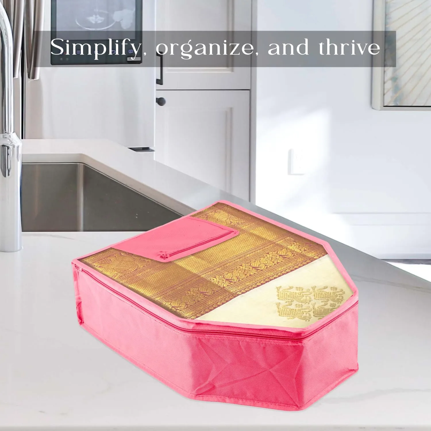 Kuber Industries Blouse Cover | Clothes Storage Bag | Zipper Wardrobe Organizers | Clothes Organiser with Attached Pocket | Non-Woven Front Transparent Blouse Cover | Pack of 9| Pink