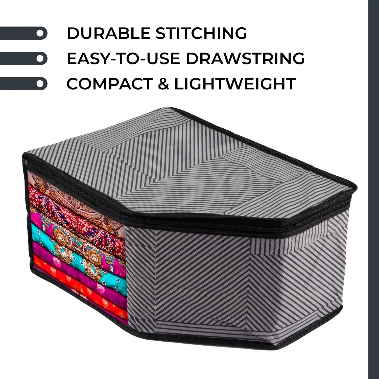 Kuber Industries Blouse Cover | Clothes Storage Bag | Zipper Wardrobe Organizers | Non-Woven Clothes Organiser | Side Transparent Blouse Organizer | Lining-Design | Pack of 9 | Gray