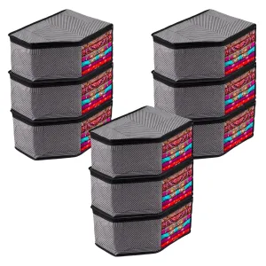 Kuber Industries Blouse Cover | Clothes Storage Bag | Zipper Wardrobe Organizers | Non-Woven Clothes Organiser | Side Transparent Blouse Organizer | Lining-Design | Pack of 9 | Gray