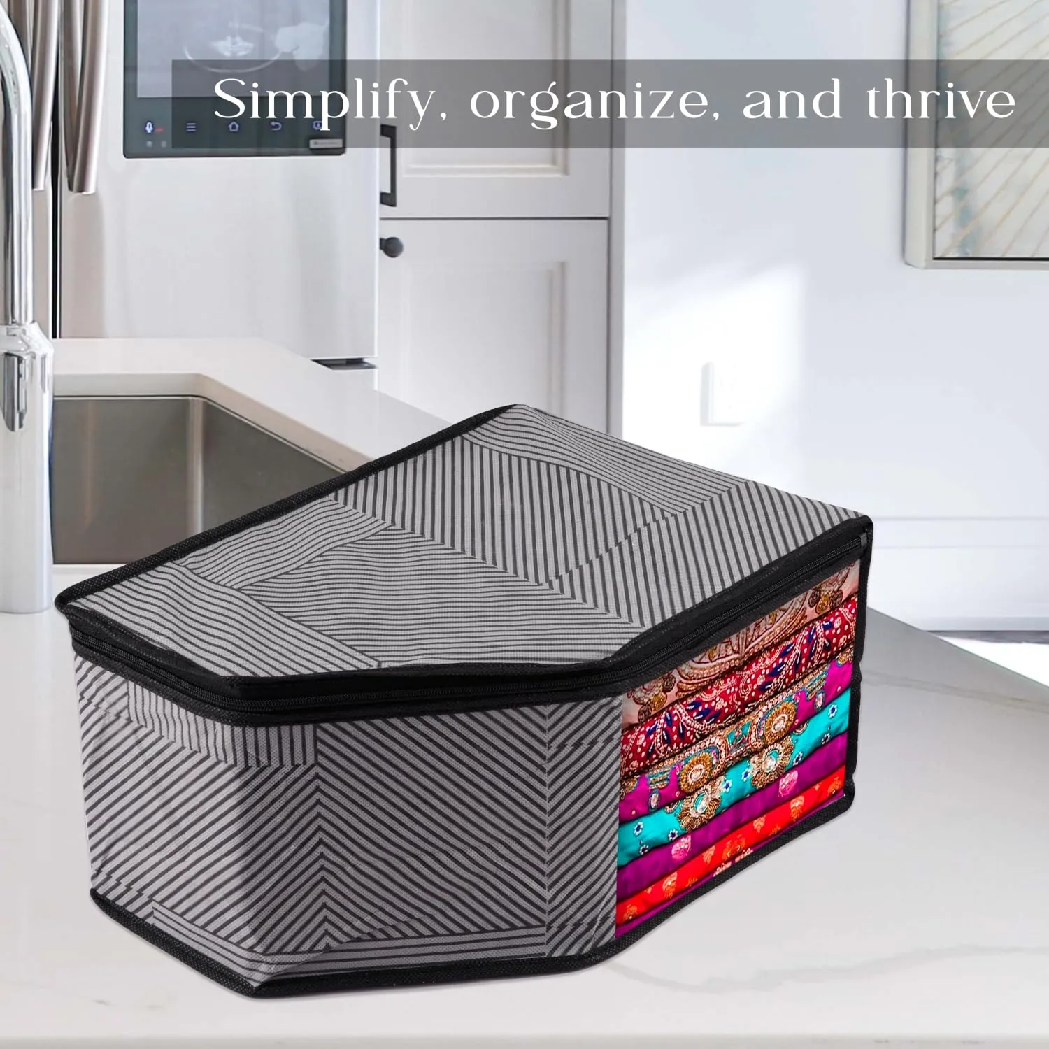 Kuber Industries Blouse Cover | Clothes Storage Bag | Zipper Wardrobe Organizers | Non-Woven Clothes Organiser | Side Transparent Blouse Organizer | Lining-Design | Pack of 9 | Gray