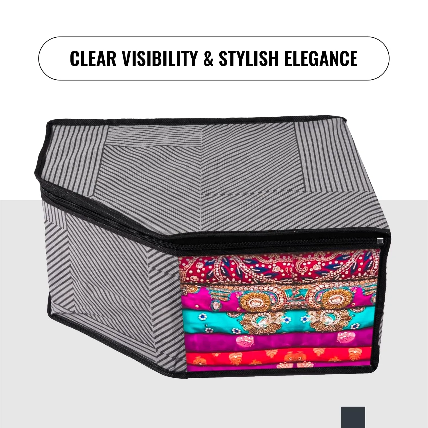 Kuber Industries Blouse Cover | Clothes Storage Bag | Zipper Wardrobe Organizers | Non-Woven Clothes Organiser | Side Transparent Blouse Organizer | Lining-Design | Pack of 9 | Gray