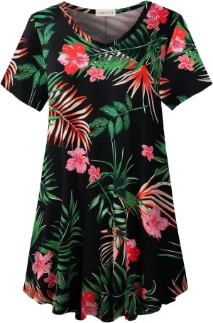 LARACE Casual Tops for Womens Summer Clothes Loose Fit Short Sleeve Shirts Flowy V Neck Tunic Plus Size Blouse