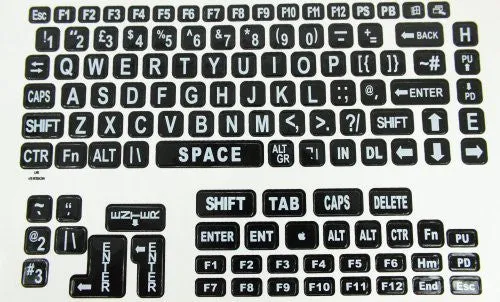 Large Print Keyboard Laptop Labels - White on Black