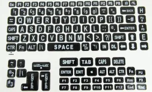 Large Print Keyboard Laptop Labels - White on Black
