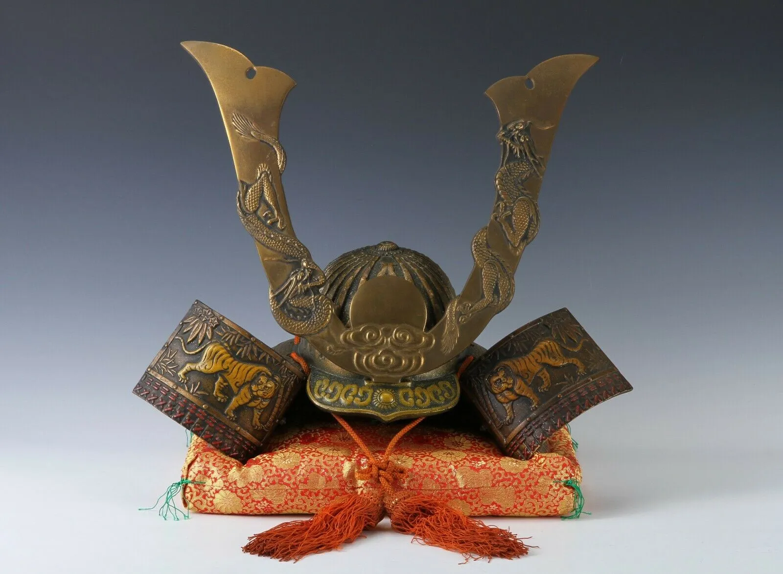Largest Massive Old Vintage Japanese Samurai Helmet -Rising Dragon and Tiger-