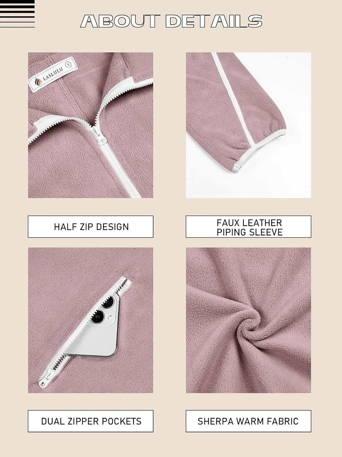 LASLULU Womens Half Zip Pullover Sweatshirt Sherpa Fleece Jacket Oversized Sweatshirts Warm Fuzzy Sweaters Pockets