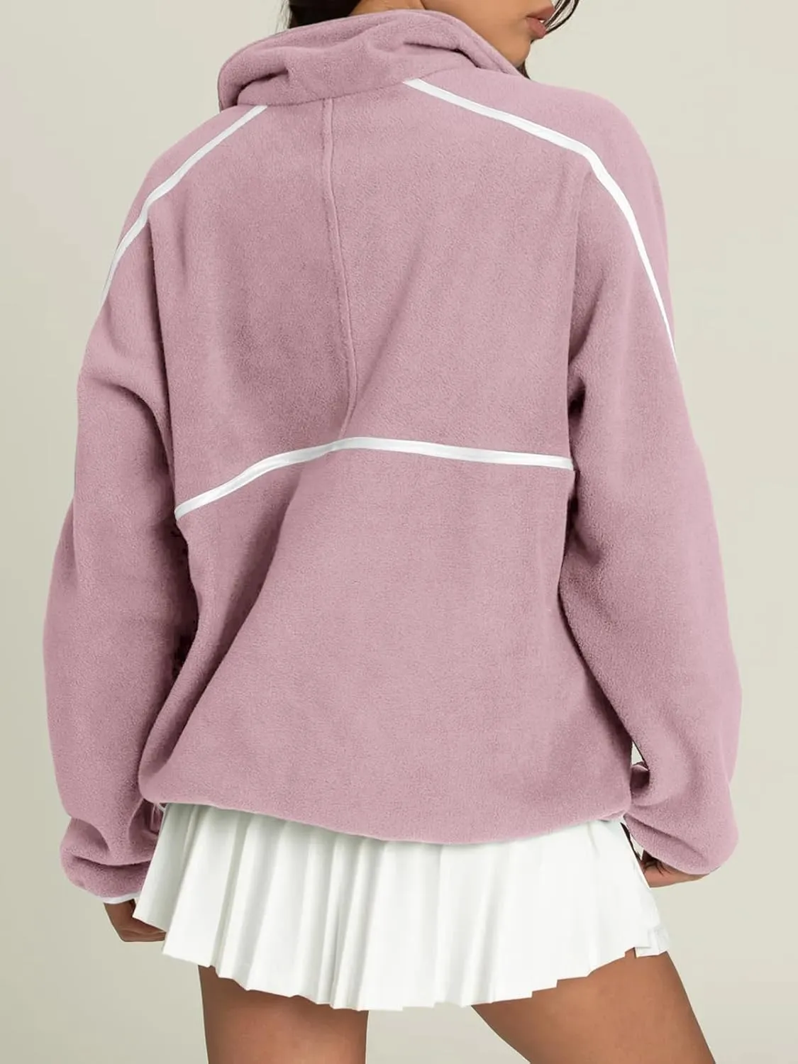 LASLULU Womens Half Zip Pullover Sweatshirt Sherpa Fleece Jacket Oversized Sweatshirts Warm Fuzzy Sweaters Pockets