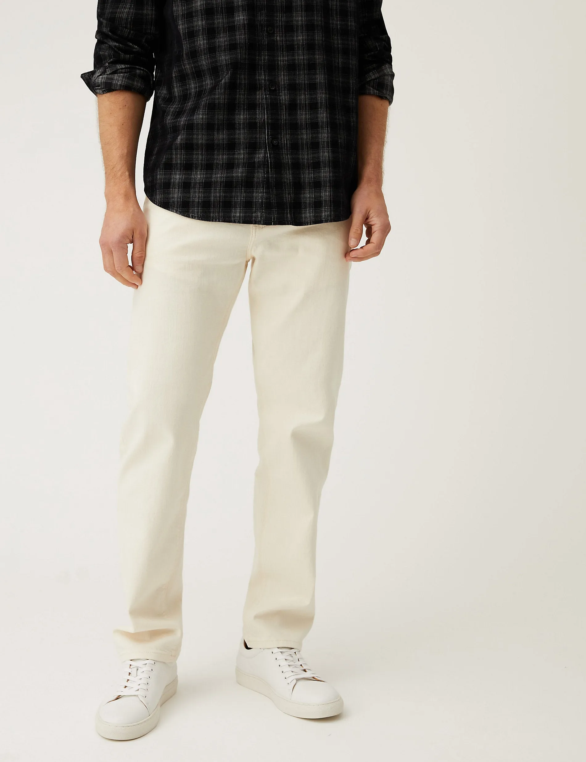 Marks & Spencer Straight Stretch Jeans, Ecru