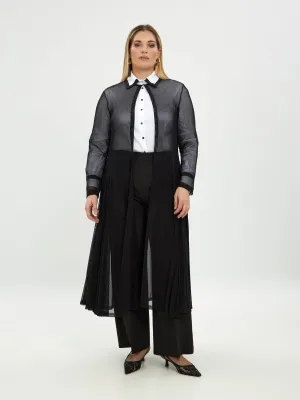 Mat Mesh Long Line Cardigan in Black