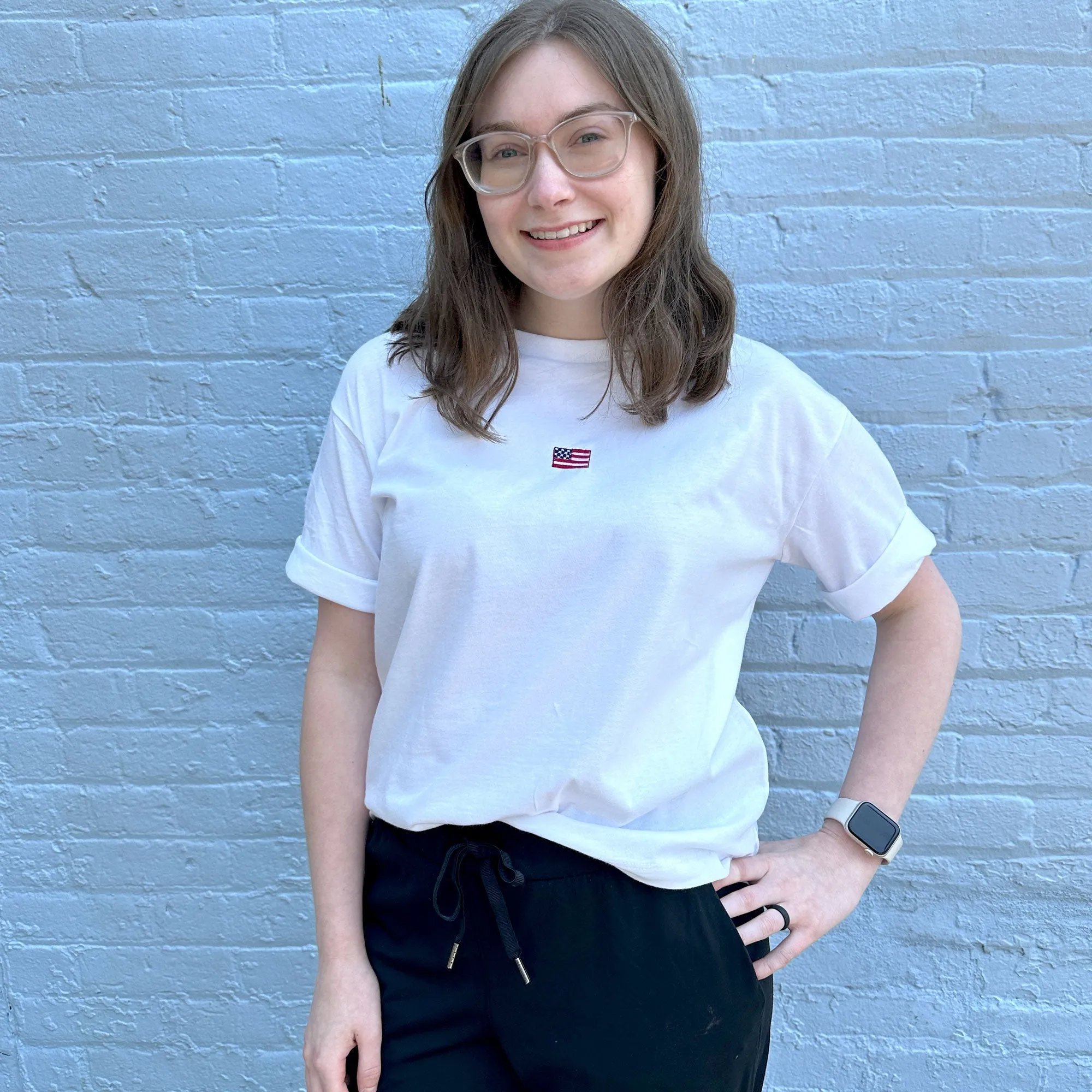 Mini American Flag Embroidered Boxy Fit Tee