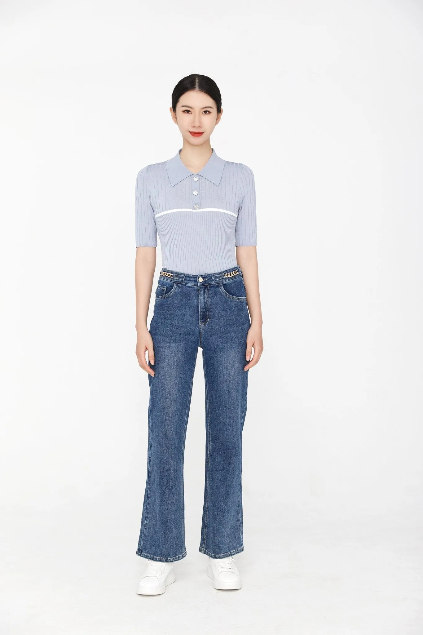 Mist Blue Slim Knitted Polo T-shirt