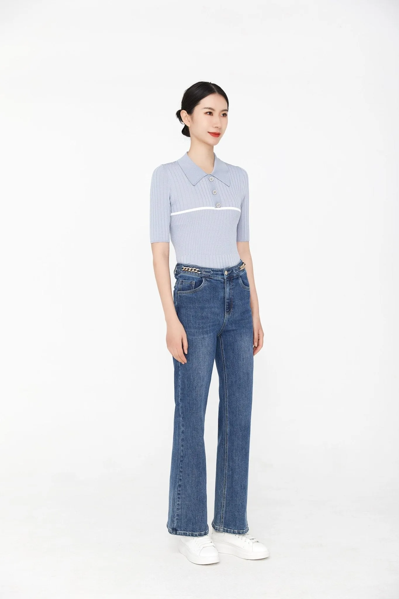 Mist Blue Slim Knitted Polo T-shirt