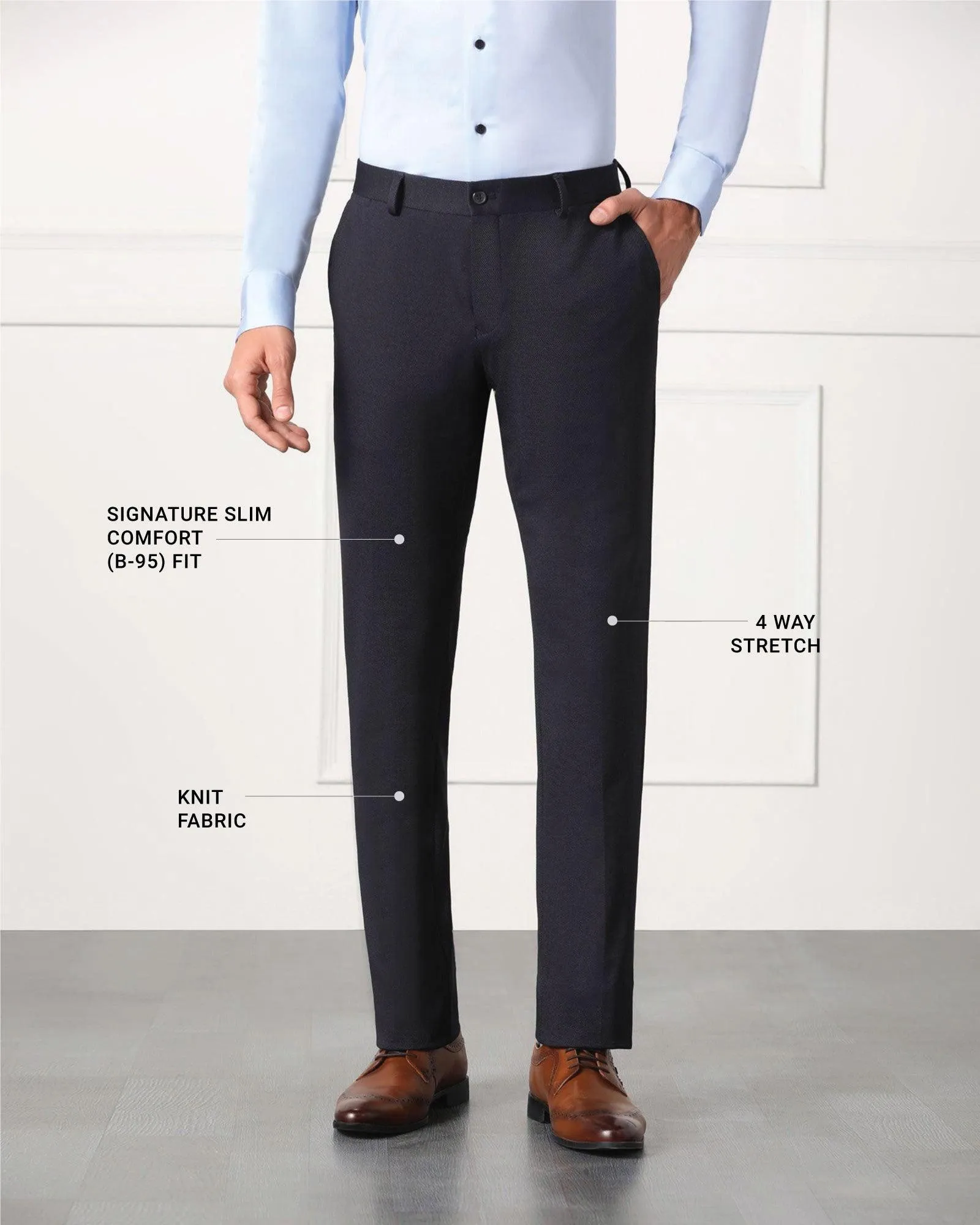 Must Haves Slim Comfort B-95 Formal Navy Solid Trouser - Miggins