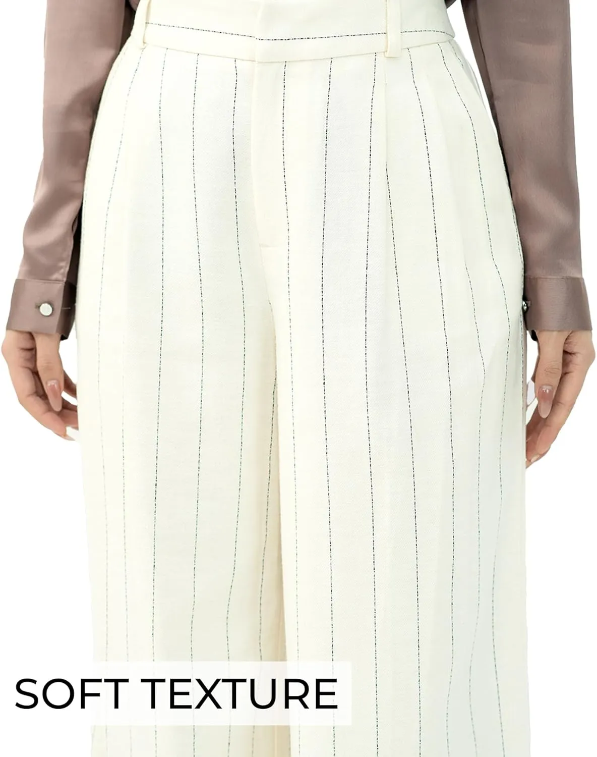 Off-White & Black Wide Leg Tuytsi Pants, Business Casual Trousers for Women