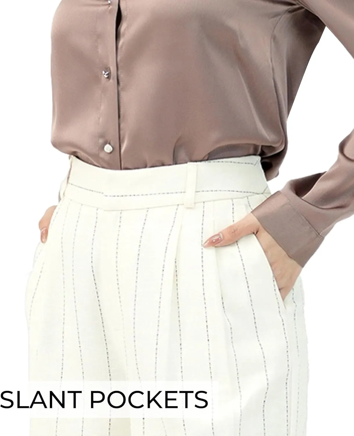 Off-White & Black Wide Leg Tuytsi Pants, Business Casual Trousers for Women