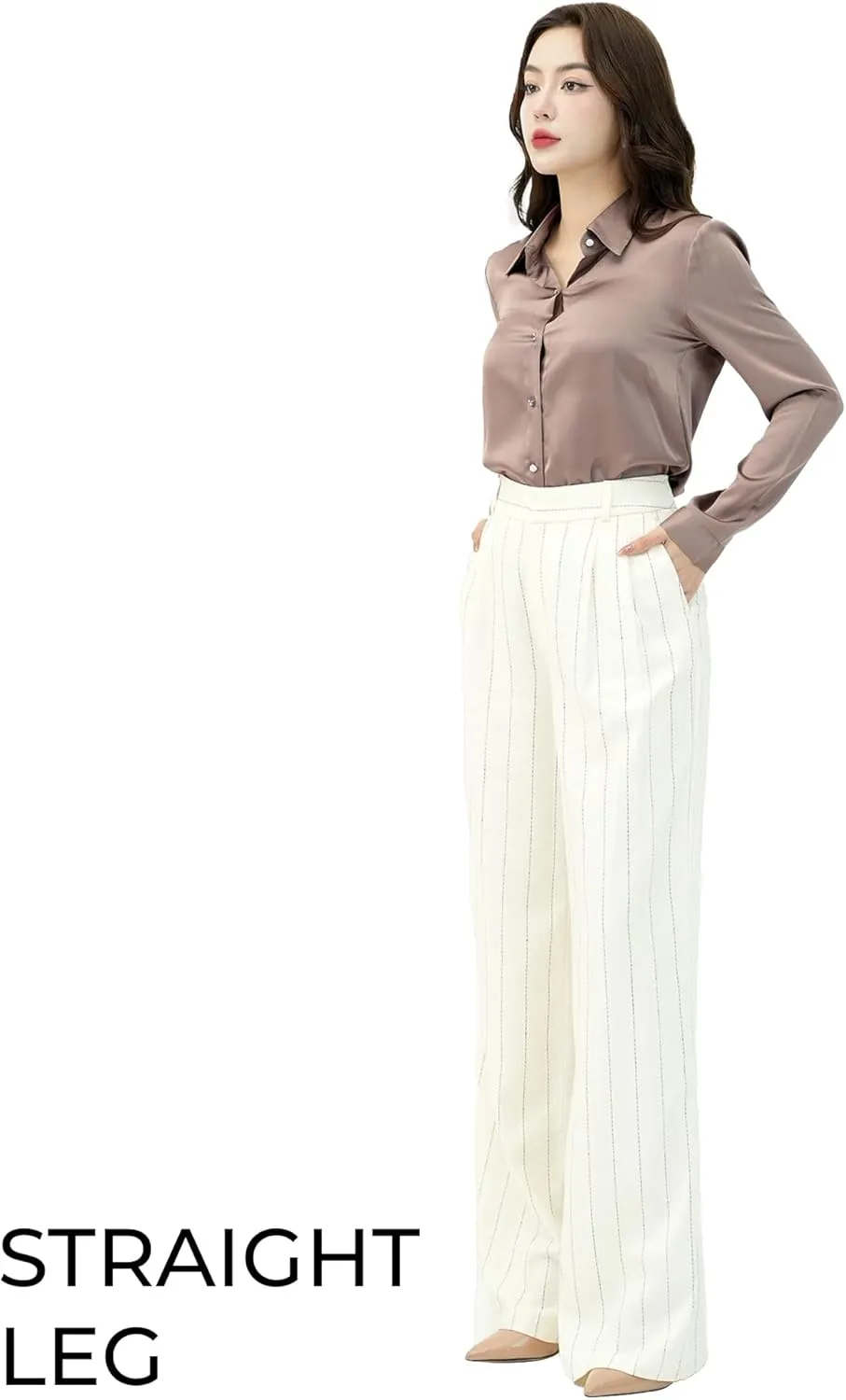 Off-White & Black Wide Leg Tuytsi Pants, Business Casual Trousers for Women