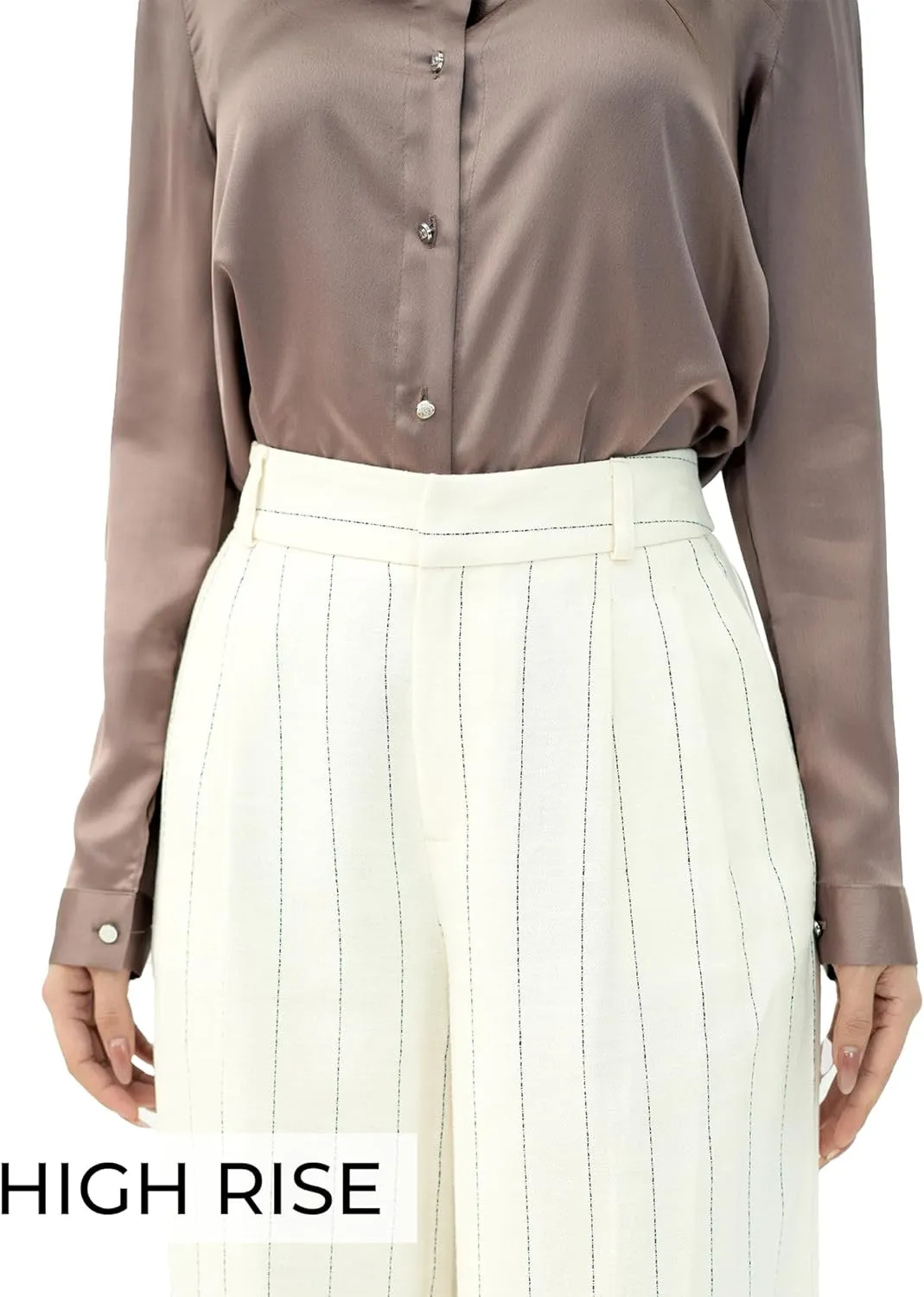 Off-White & Black Wide Leg Tuytsi Pants, Business Casual Trousers for Women