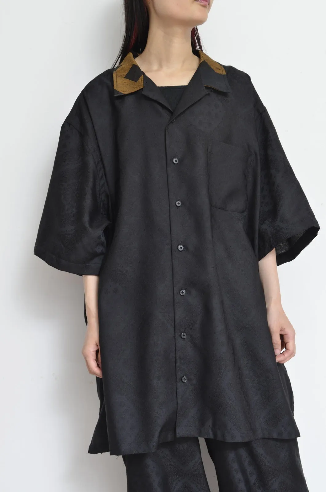 OPEN COLLAR SH_BLK PAISLEY