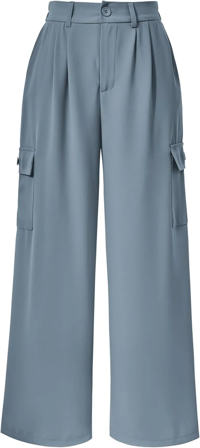 PRETTYGARDEN Women's Wide Leg Cargo Pants High Waist Business Casual Trousers Pant with Pockets