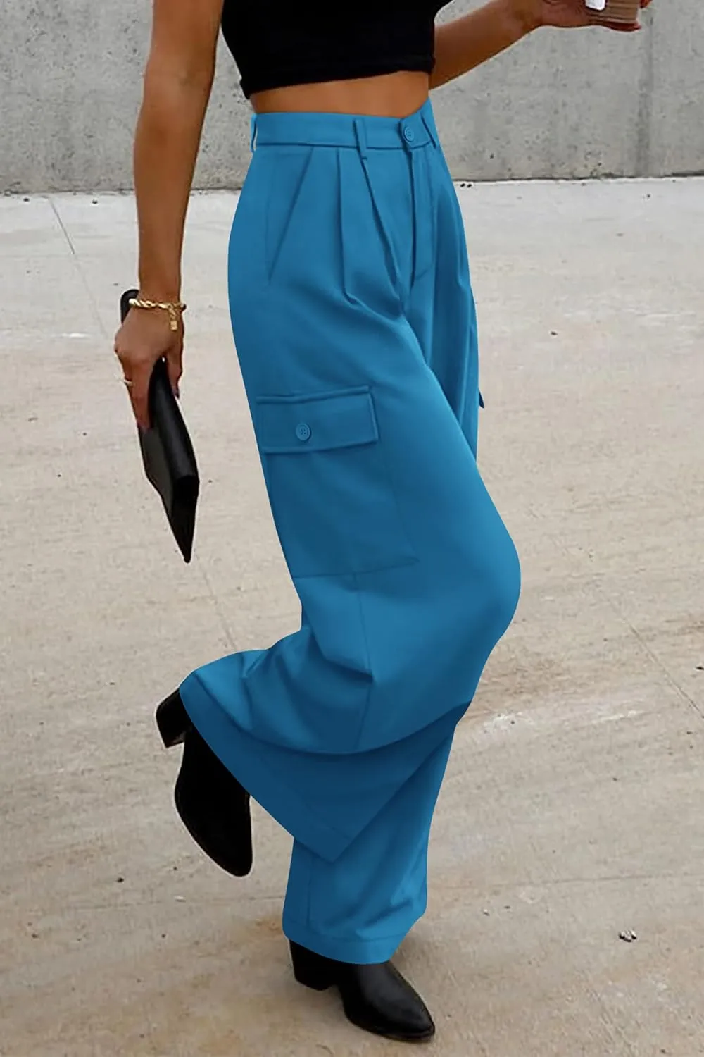 PRETTYGARDEN Women's Wide Leg Cargo Pants High Waist Business Casual Trousers Pant with Pockets