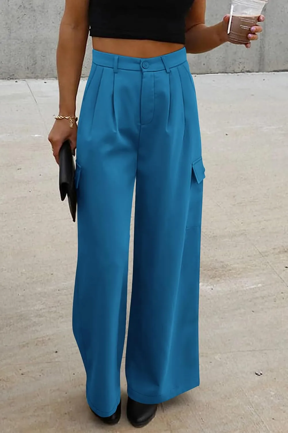PRETTYGARDEN Women's Wide Leg Cargo Pants High Waist Business Casual Trousers Pant with Pockets