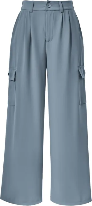 PRETTYGARDEN Women's Wide Leg Cargo Pants High Waist Business Casual Trousers Pant with Pockets