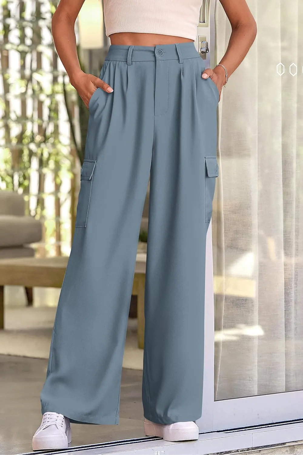 PRETTYGARDEN Women's Wide Leg Cargo Pants High Waist Business Casual Trousers Pant with Pockets
