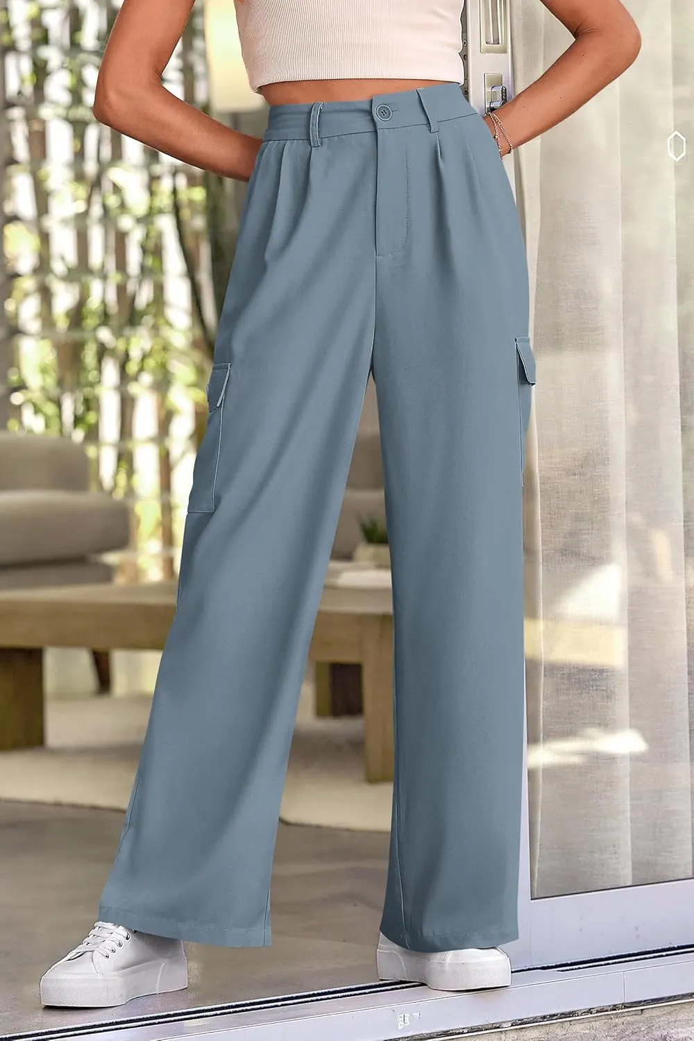 PRETTYGARDEN Women's Wide Leg Cargo Pants High Waist Business Casual Trousers Pant with Pockets