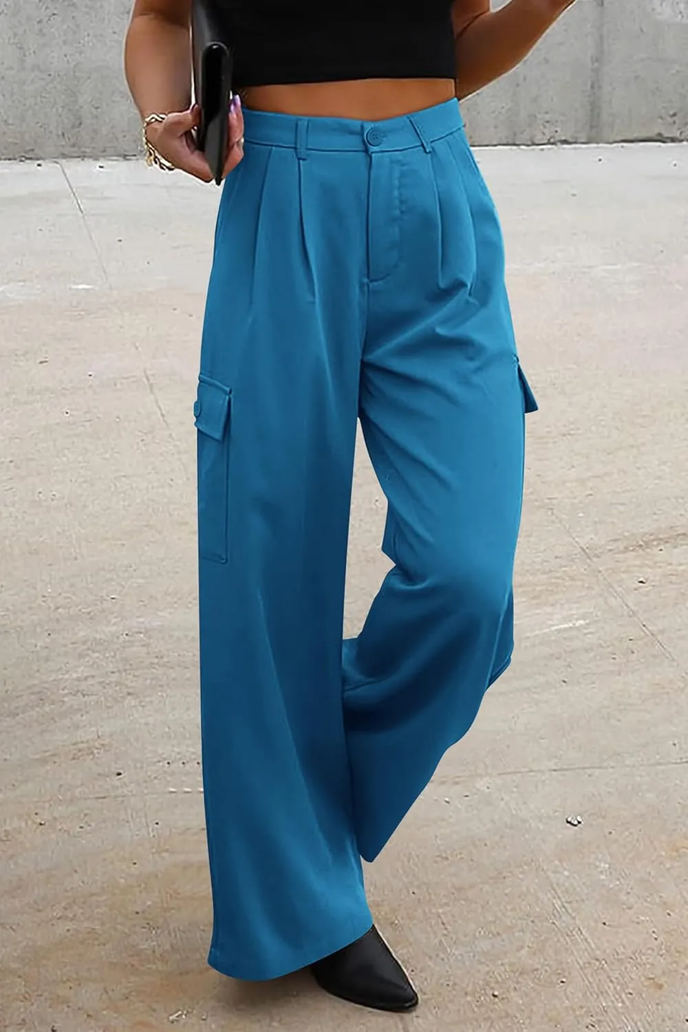 PRETTYGARDEN Women's Wide Leg Cargo Pants High Waist Business Casual Trousers Pant with Pockets