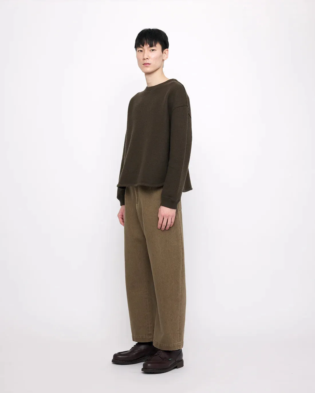 sand-washed tailored curve legged trouser