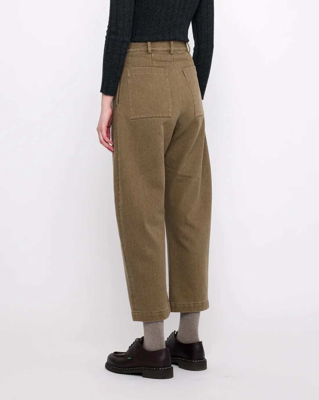 sand-washed tailored curve legged trouser