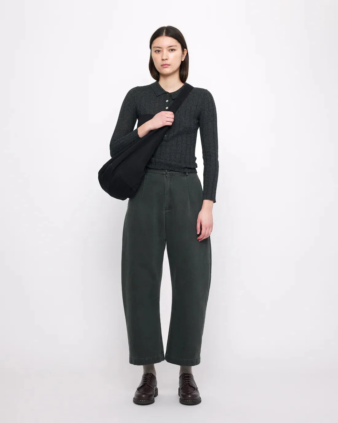 sand-washed tailored curve legged trouser