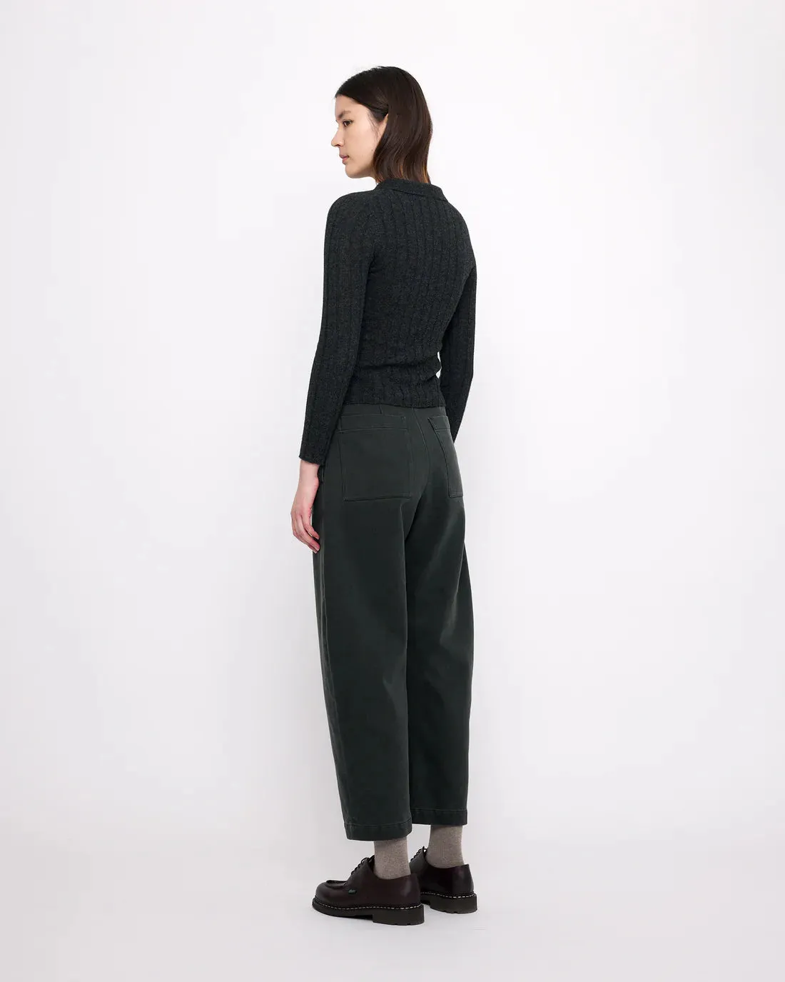 sand-washed tailored curve legged trouser