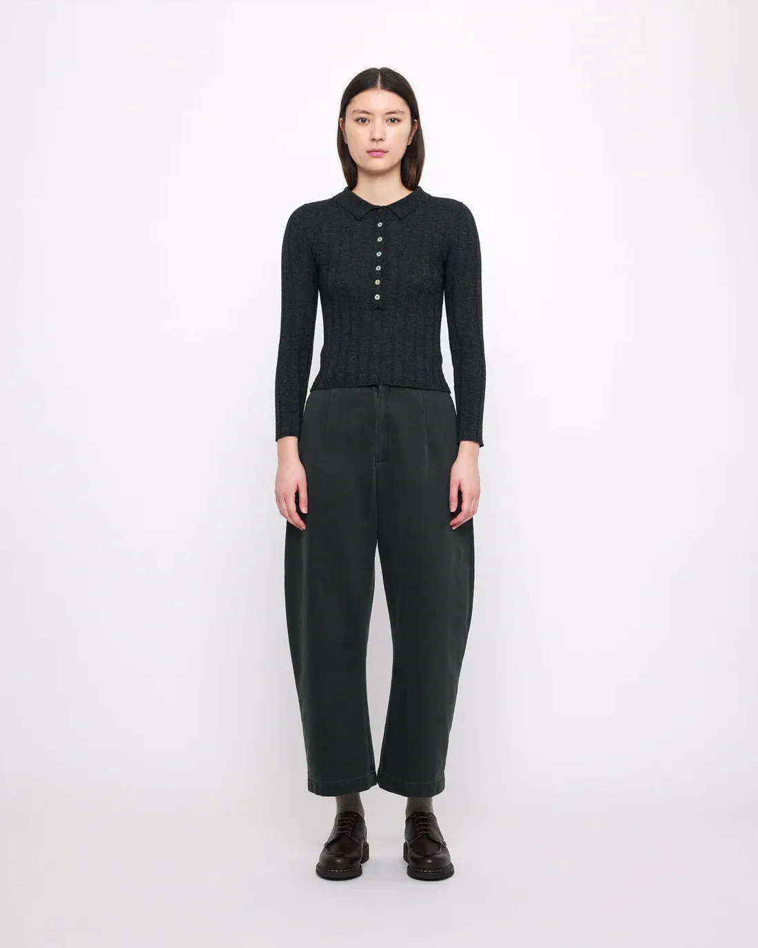sand-washed tailored curve legged trouser