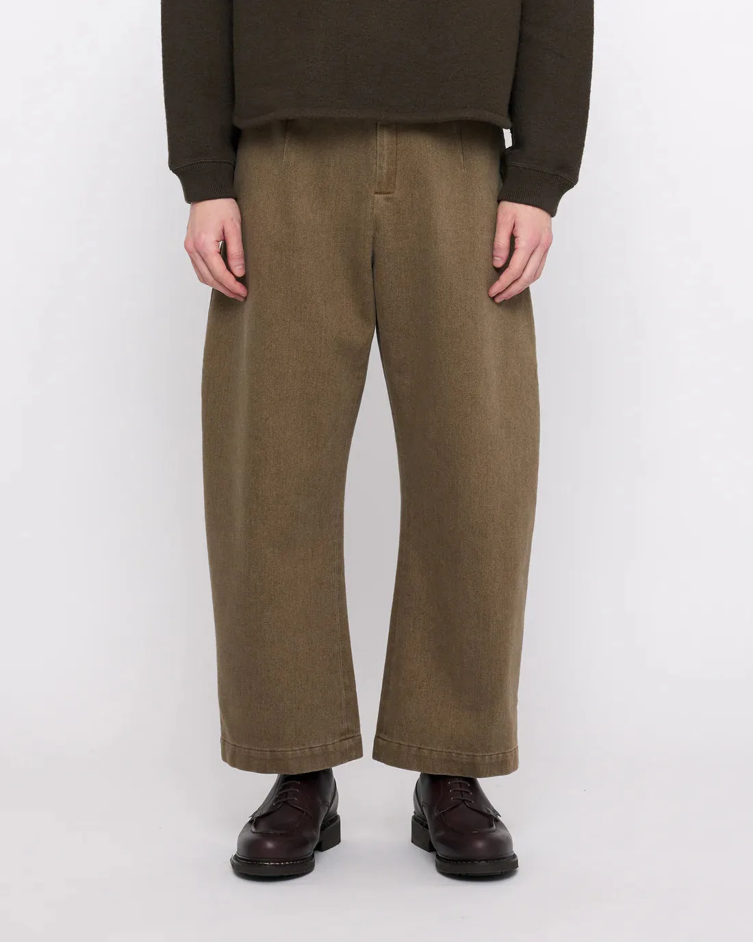 sand-washed tailored curve legged trouser
