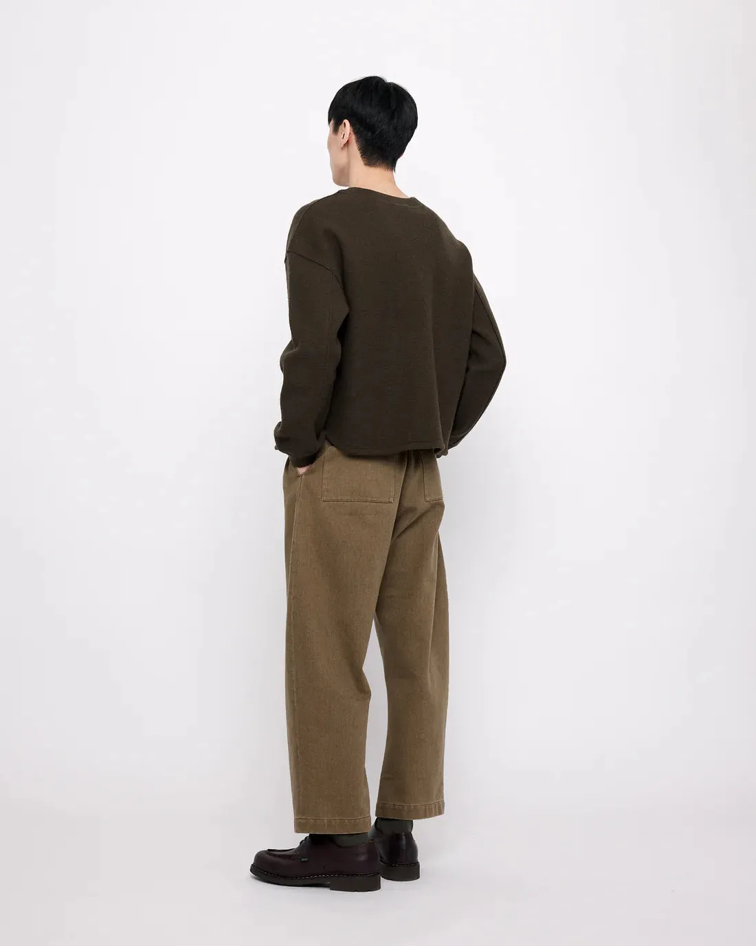sand-washed tailored curve legged trouser