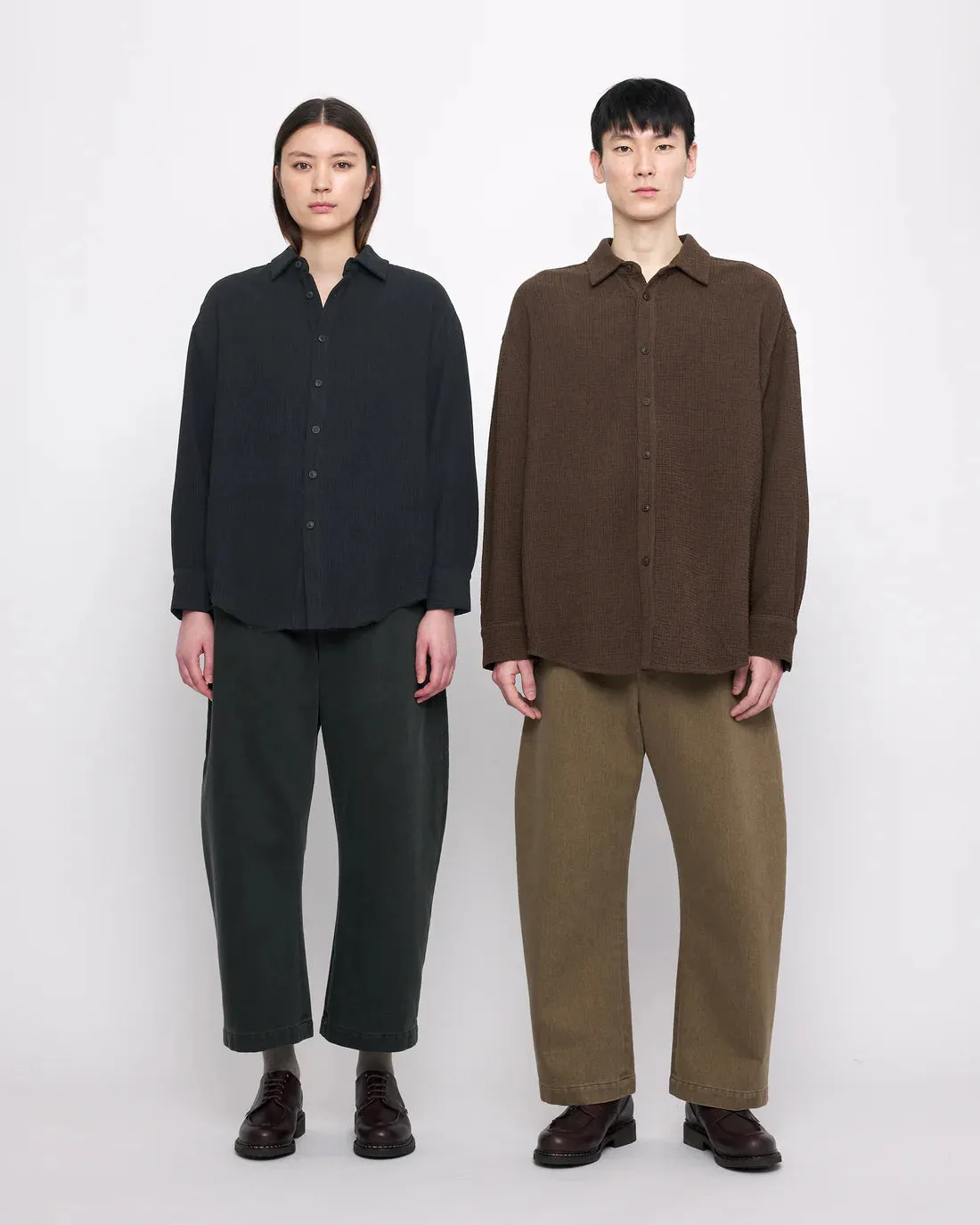 sand-washed tailored curve legged trouser