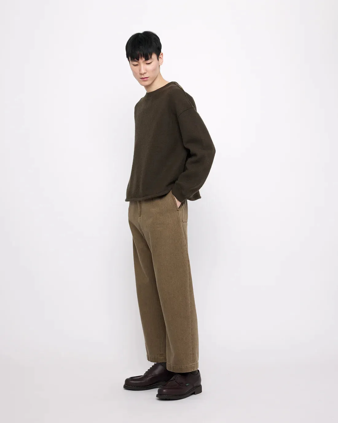 sand-washed tailored curve legged trouser
