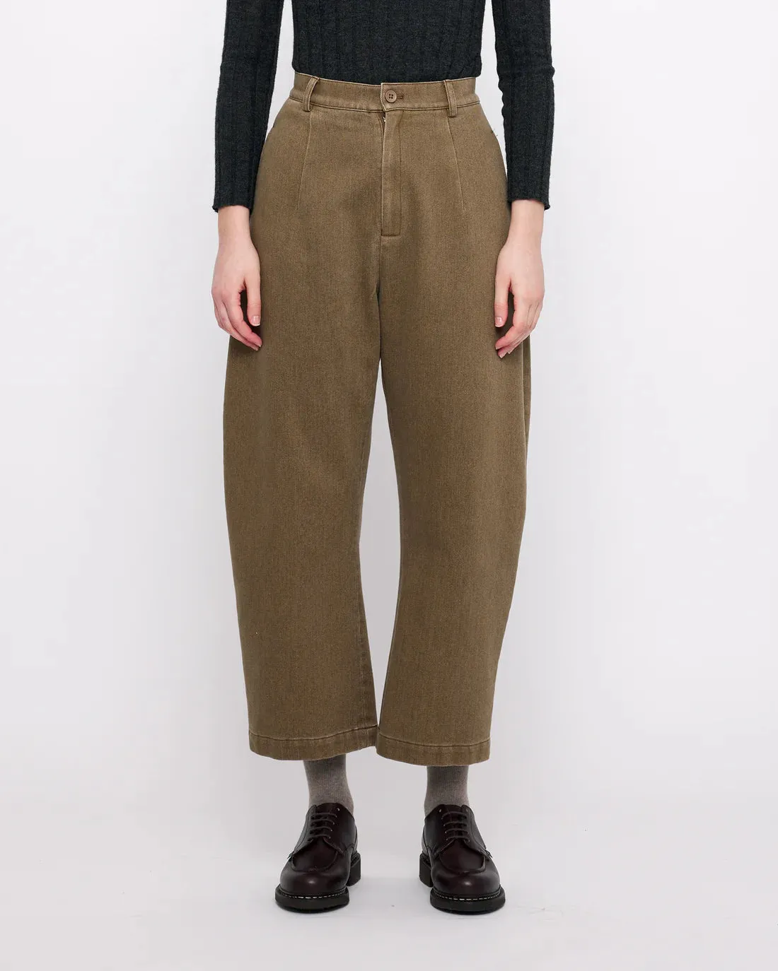 sand-washed tailored curve legged trouser