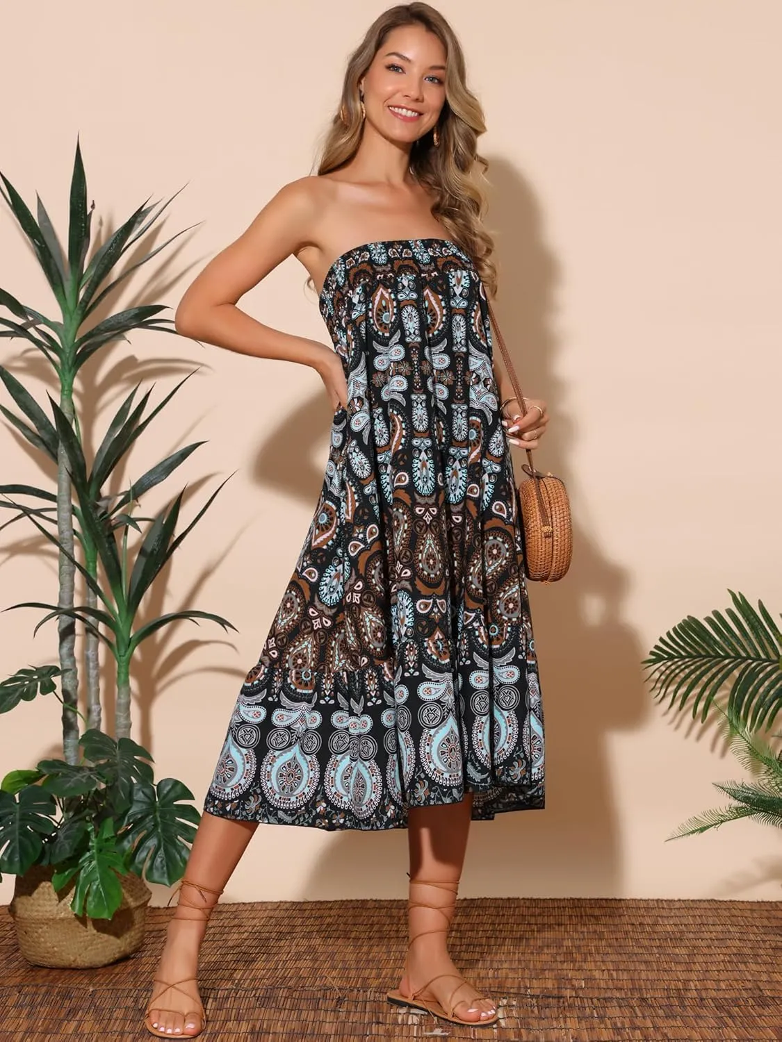 Seta T Women's Bohemian Long Skirts High Waist A Line Maxi Skirts Flowy Vacation Floral Summer Skirt